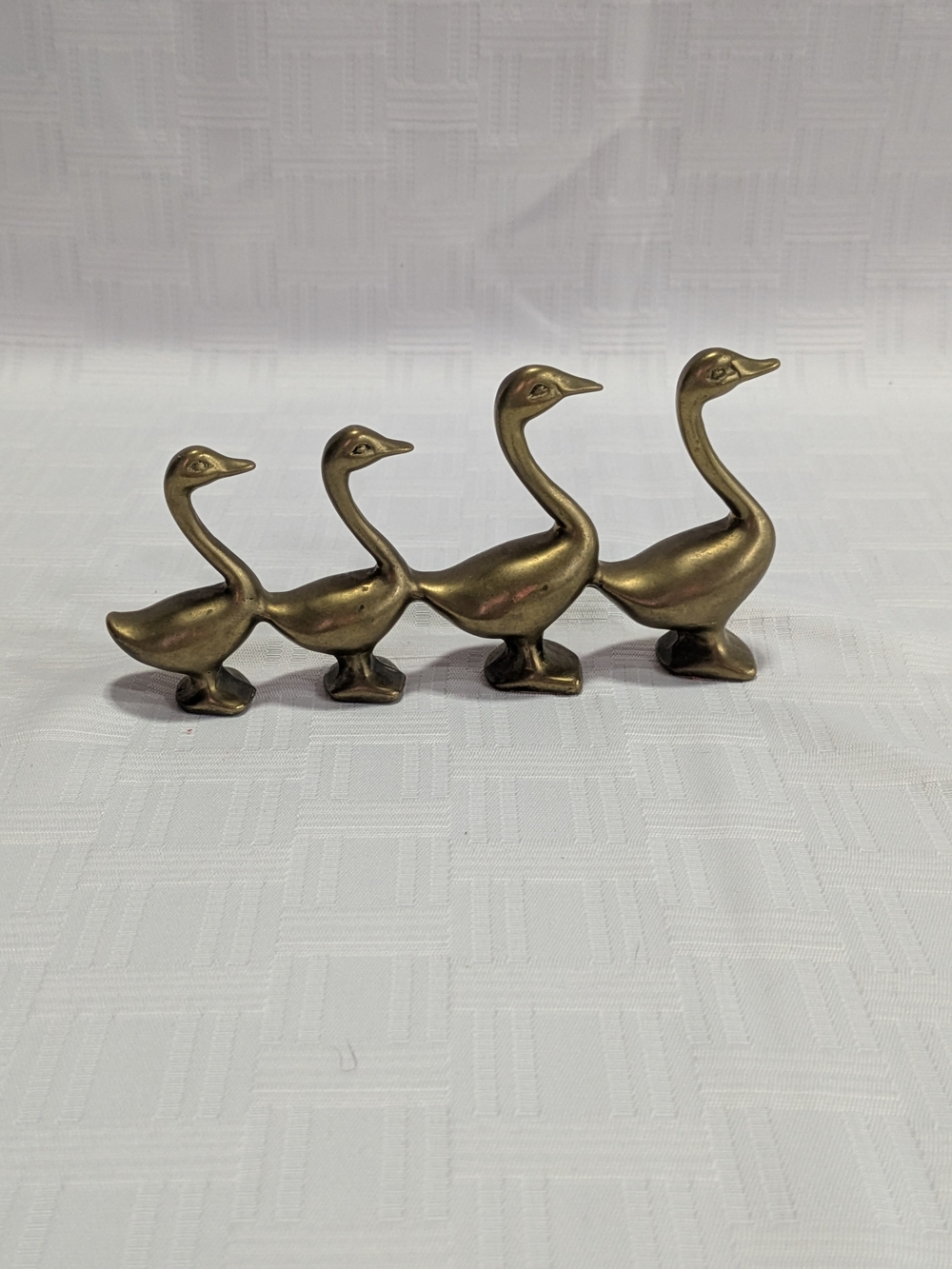 Vintage Brass Goose Family in a Row Sculpture - Mid-Century Cottagecore Brass